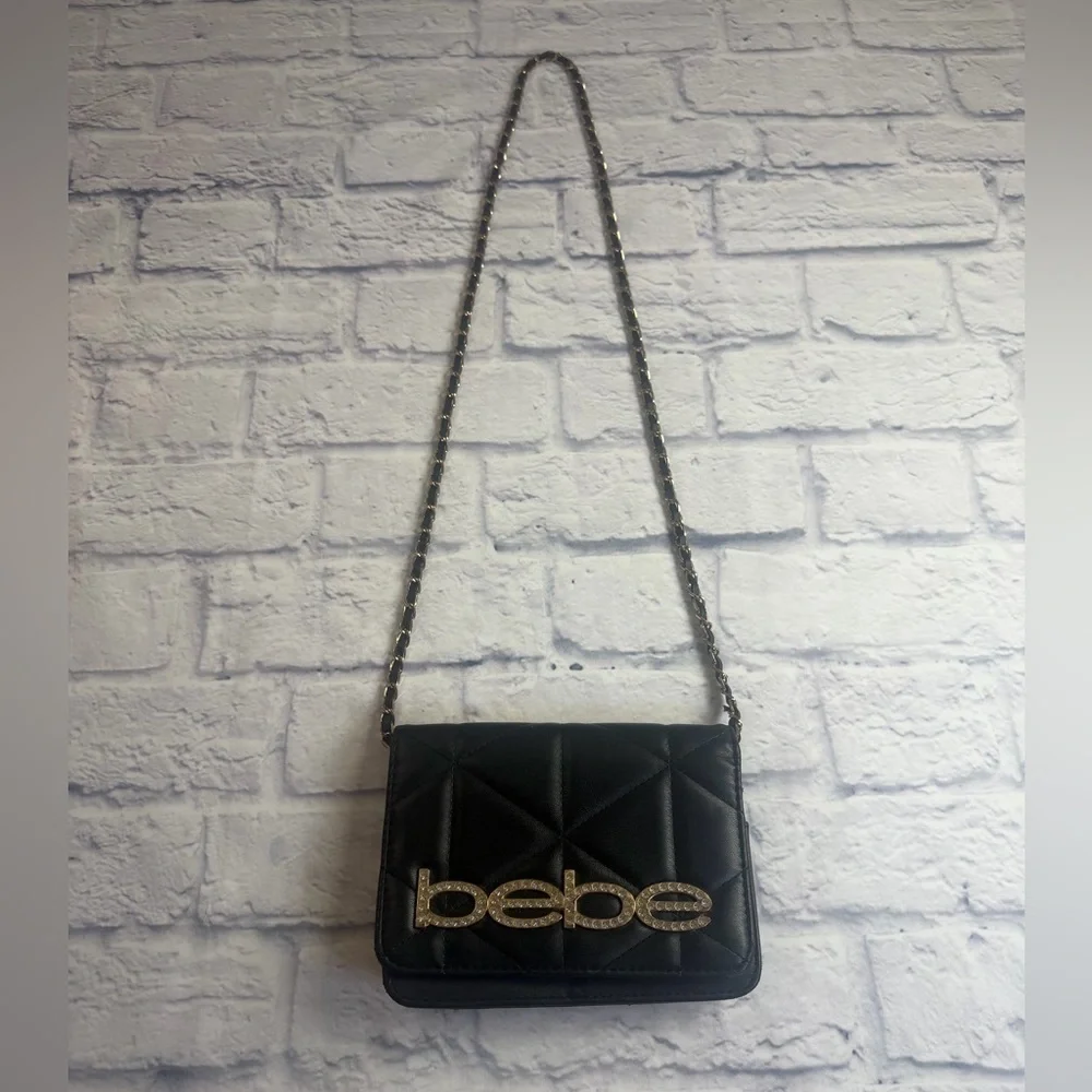 Bebe Black Quilted Crossbody Bag with Chain Strap. - Picture 1 of 9